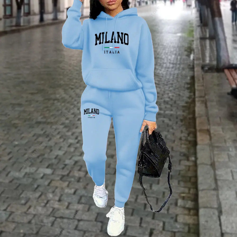 Women’s Tracksuit Set Hoodie + Pants MILANO Print Autumn Winter Outfit-Various Colours