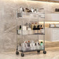 Transparent Rolling Utility Cart With Handle, Multifunctional Plastic Trolley, Bathroom Multi-layer Storage Rack, Bathroom Shelves With Wheels, Cosmetic Cart.