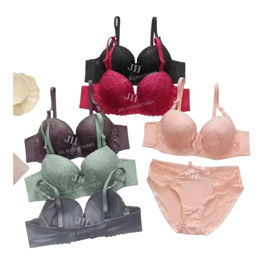 Ladies 6pcs Floral Lace Underwire Bras & Panty Set- Precise Size Labeling, Multiple Colors Available