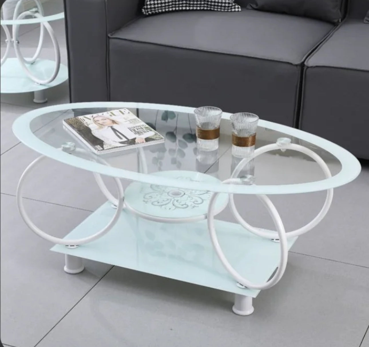 Oval & Round Shaped Glass Table-Available In Black or White