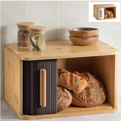 MHome Wooden Bread Box for Kitchen – Keeps Bread Fresh for Longer – Space Saving Design – Black or White Options