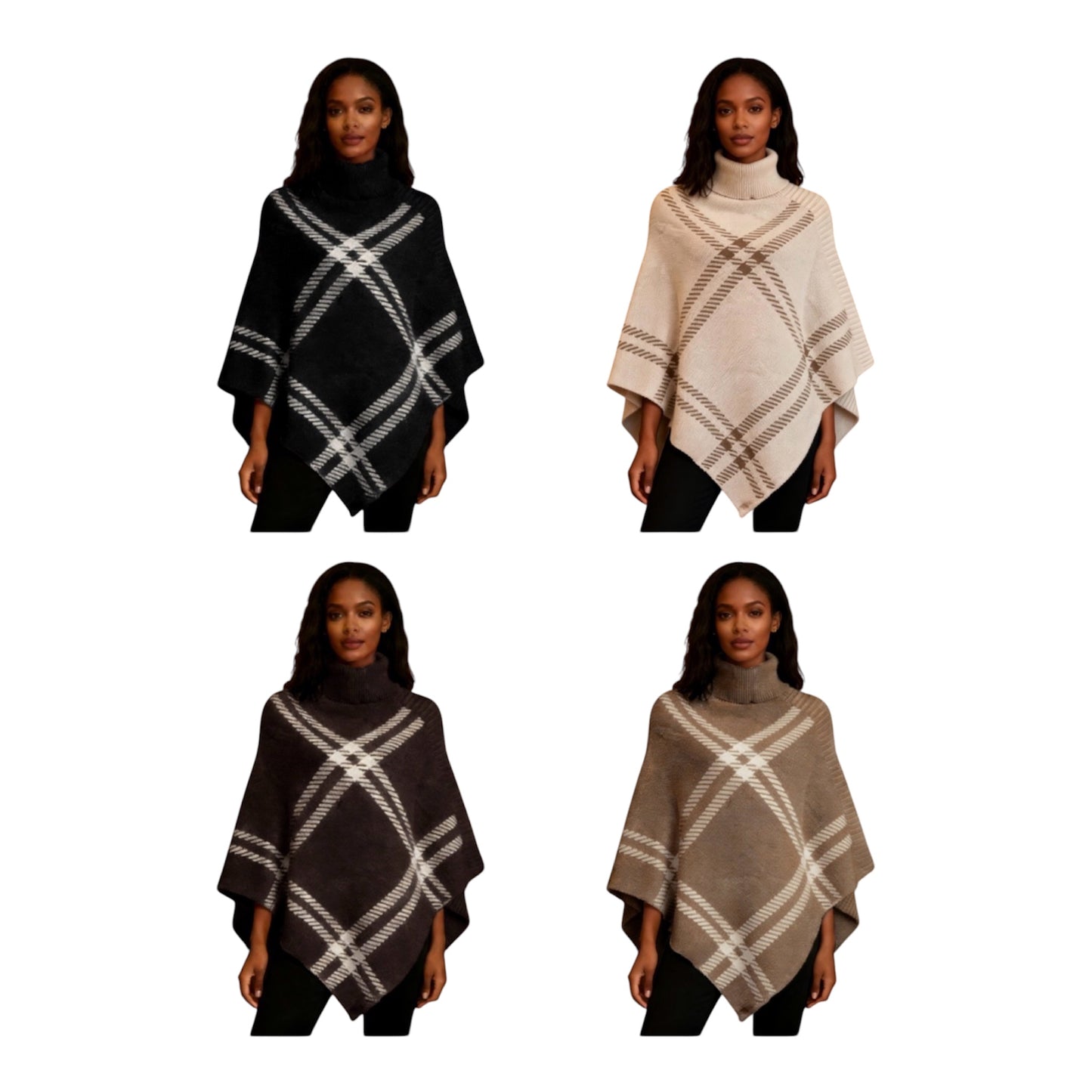 Ladies Geometric Knitted Poncho