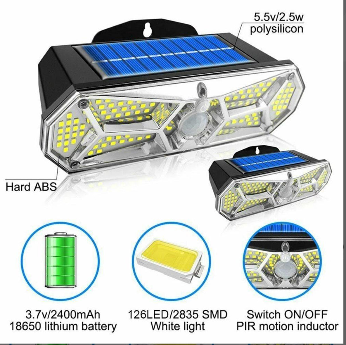 MTech Rechargeable Waterproof Solar Powered Wall 126COB Light With Smart Sensor Motion 2pc Pack