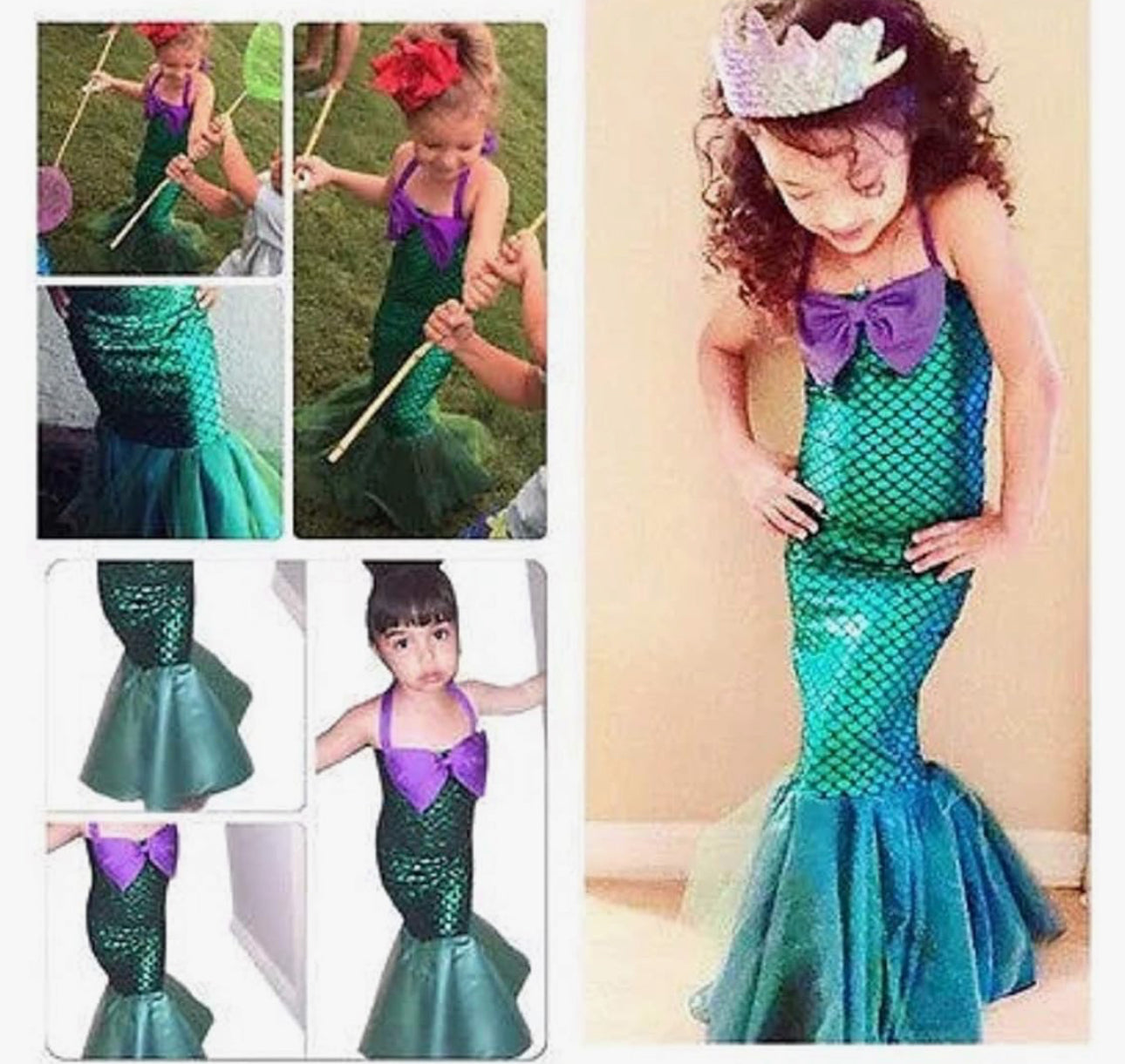 Kid Ariel Child Little Mermaid Set Girl Princess Dress Party Halloween Costume