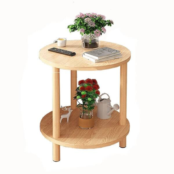 Sofa Side Table, Modern Simple Double-Layer Round Coffee Table/Bedside Table, Corner Table