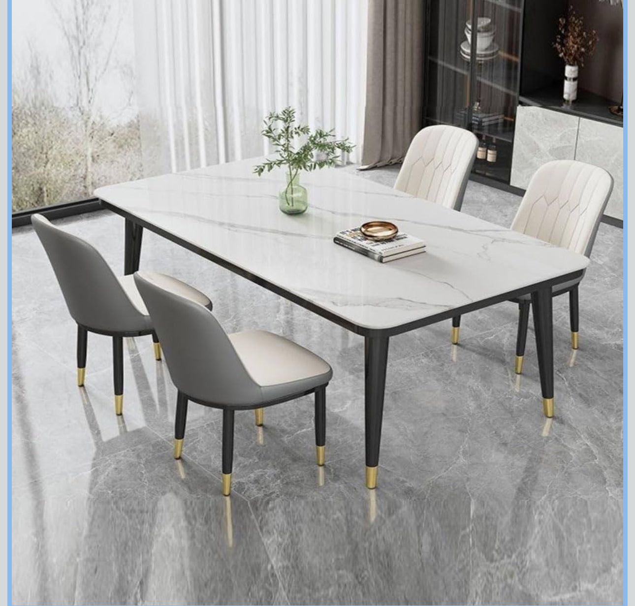 MFurn Trendy Marble Sintered Top Dining Table & Chair 5pc Set