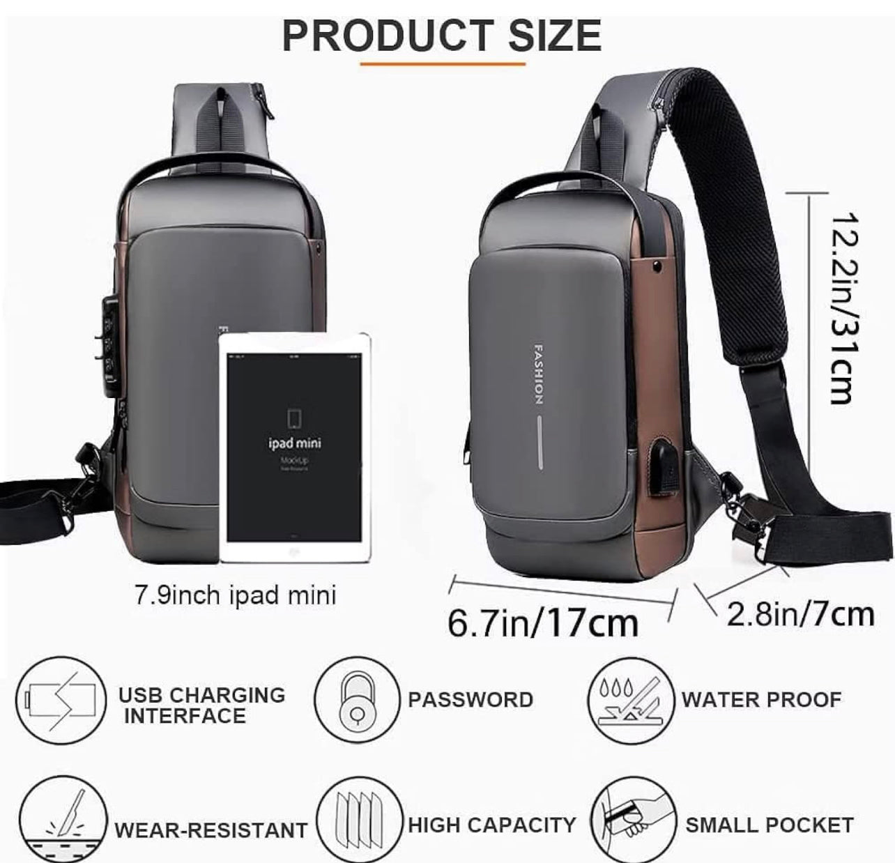 Stylish Small Sling Crossbody One Side Shoulder Bag Mobile Passport Document Waist Fanny Pack Tactical Travel Pouch for Daily Use With USB