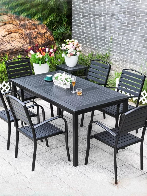 MFurn Metro 7pc Outdoor Dining Set Black Only