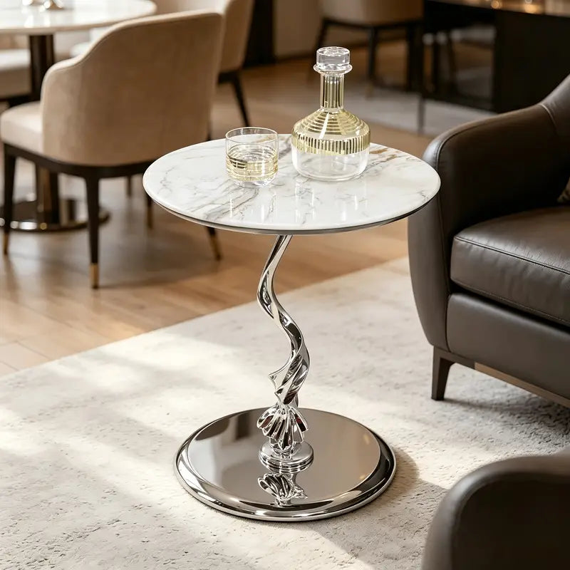 MFURN Marble Side Table | Modern Round Marble Accent Table