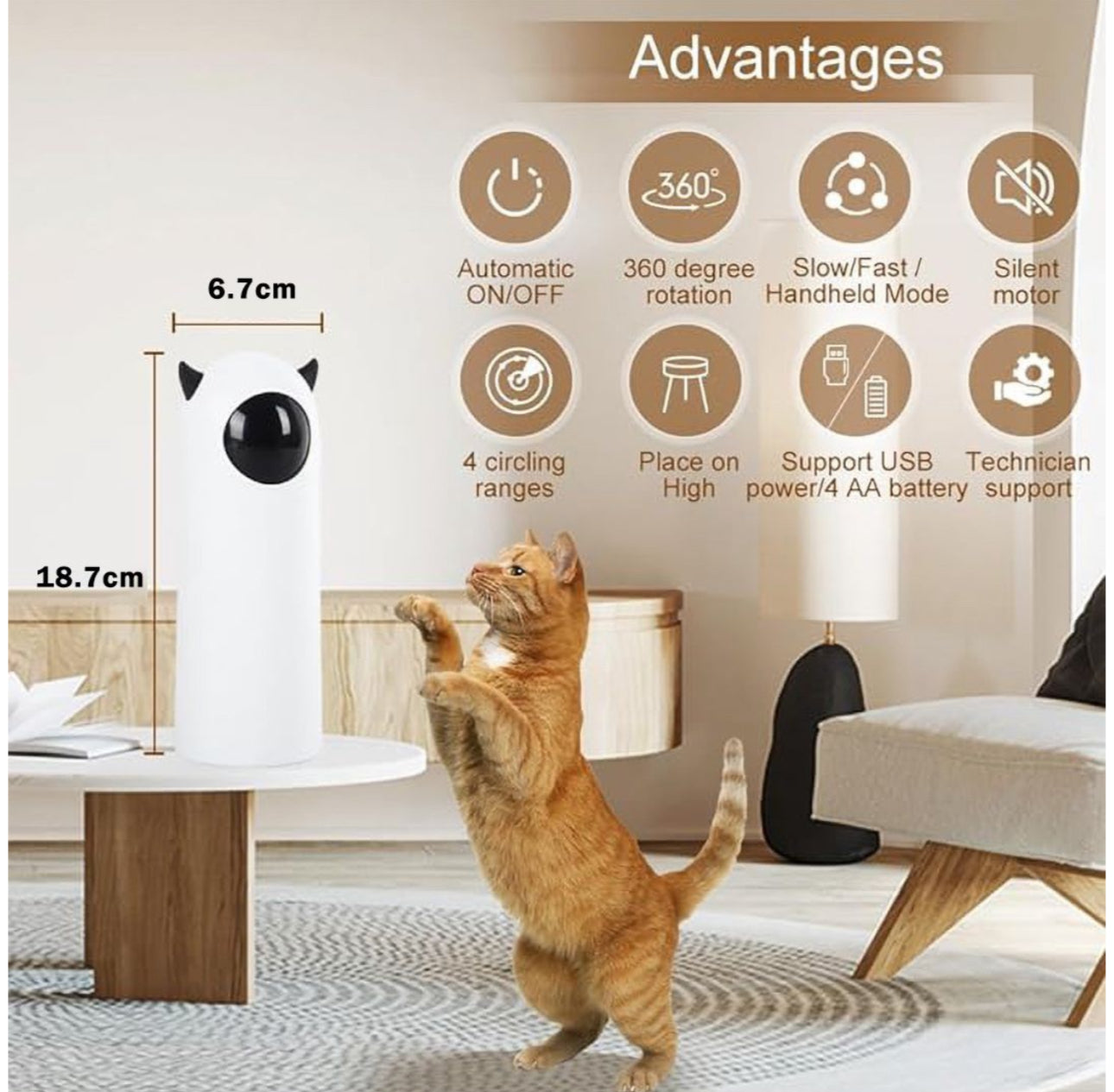 MTech Automatic Cat Laser Toy – Interactive USB & Battery Powered Pet Laser With 3 Modes, Auto Timer, 360° Rotation