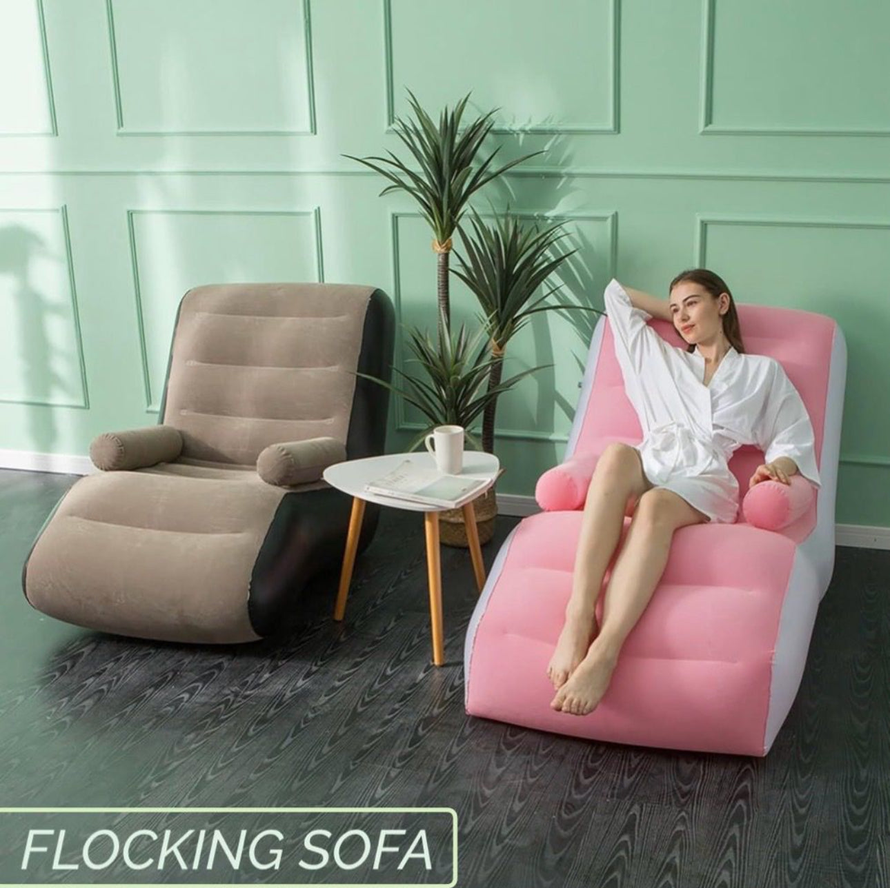 New Design Inflatable Flocking Seat with armrest / Lazy Sofa plus FREE PUMP