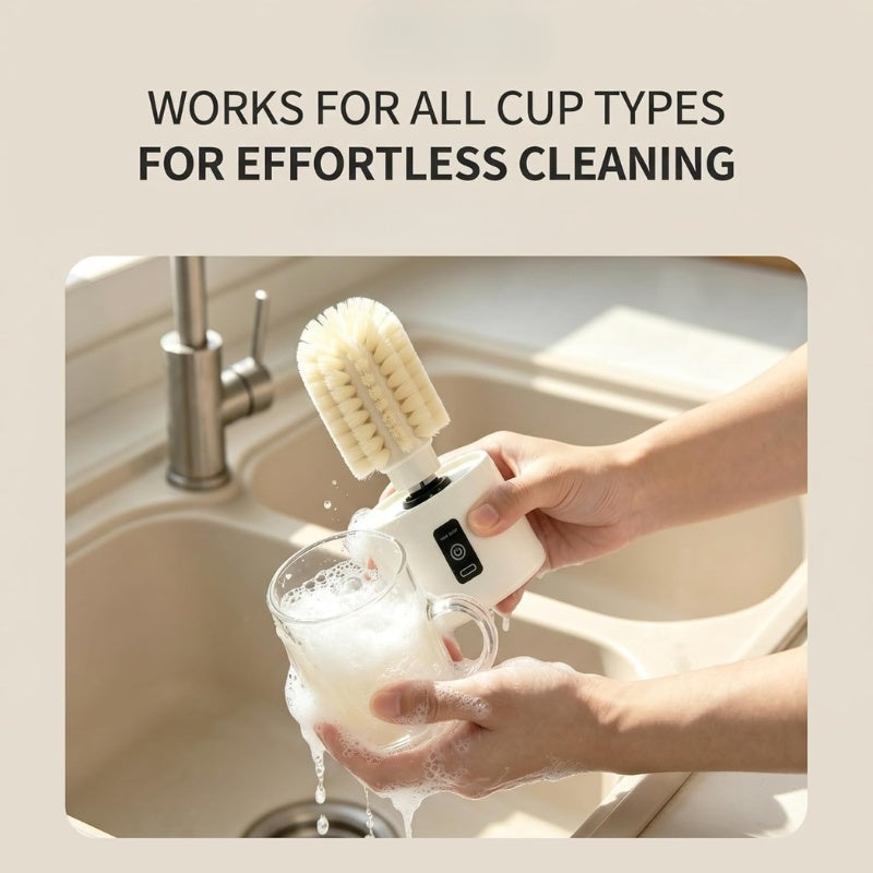 MHome Electric Brush Cleaner, 360° Rotating Cup Washer with Long Short Head Cleaning, for Home Kitchen Sink Restaurant Bar Travel Mug Glass Tumbler Drinkware