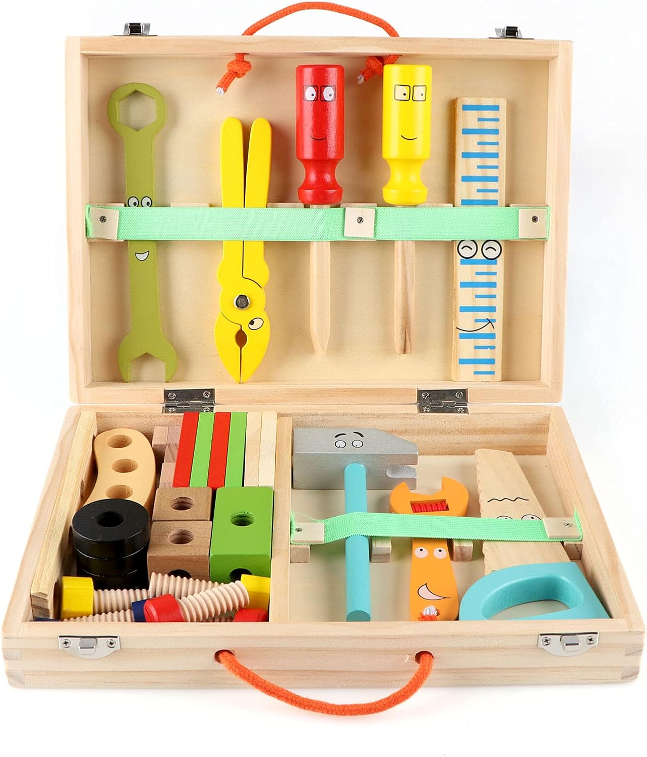 34 Pcs Wooden Tool Kit for Kids | Pretend Play Construction Toy Set | Montessori Educational Building Toy Set