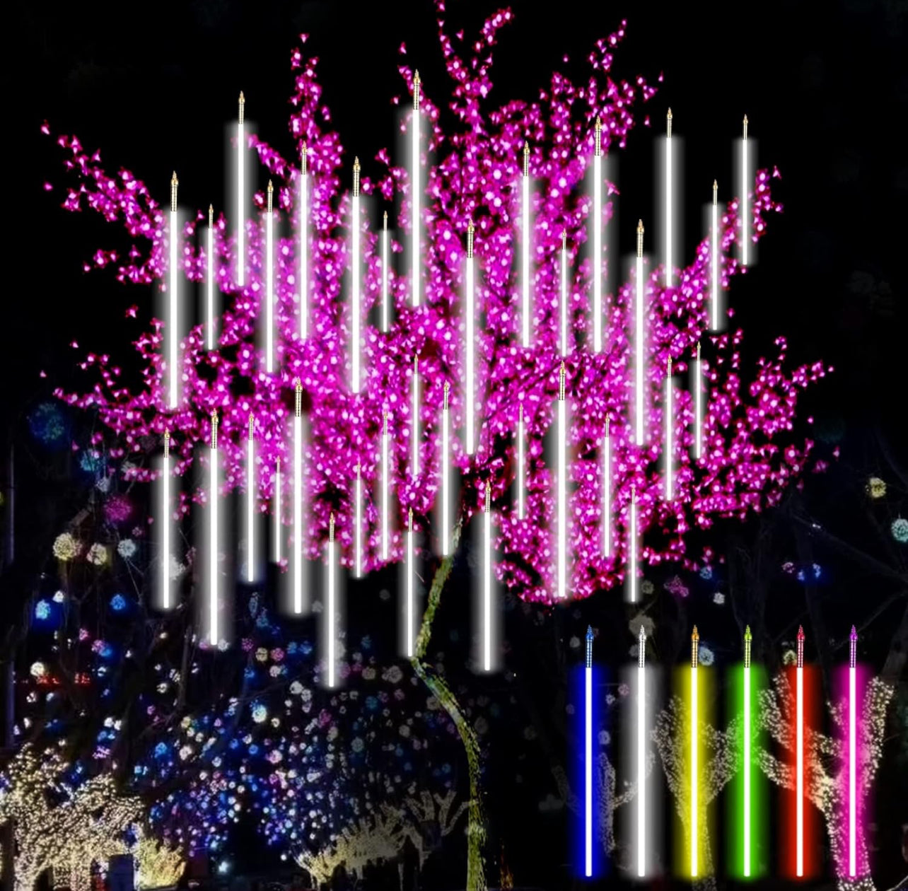 Christmas LED Meteor Shower Rain Lights 80cm 8 Tubes SMD LEDs IP65 Waterproof Rain Lights Outdoor Icicle Snow String Lights for Outdoor Wedding Garden Tree Home Decor, cool white