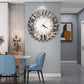 3D Starburst Silver Wall Clock Modern Decorative Clocks with Beveled Glass Frame Luxury Big Clocks for Living Room Decor 60cm