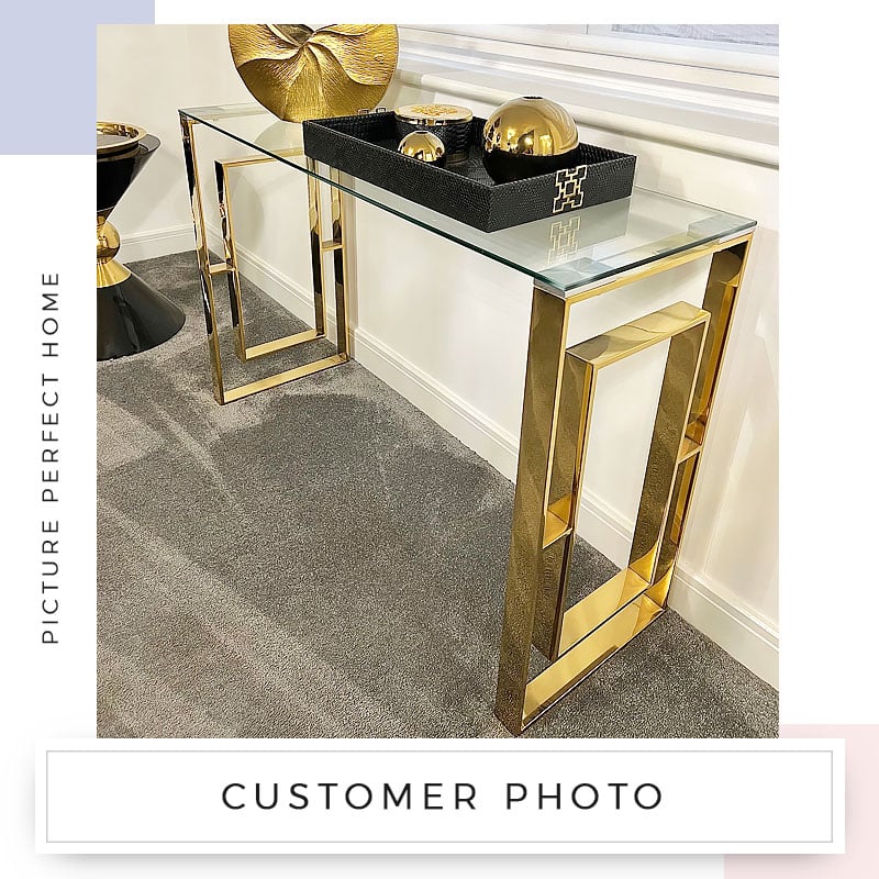 MFurn Gold Contemporary Clear Glass Console Display Table