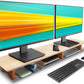 MFURN Dual Monitor Stand Riser, 39 Inch Extra Long Wooden Desktop Monitor Riser with Storage for 2 Monitors Ultra Strong Desk Shelf Organizer Riser Ergonomic for 2 Screens/Laptop/PC/TV/Printer