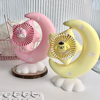 Desktop Fans Moon Electric Fan Kawaii Girl Heart Mute Luminous Usb Charging Portable Rechargeable Summer Gifts
