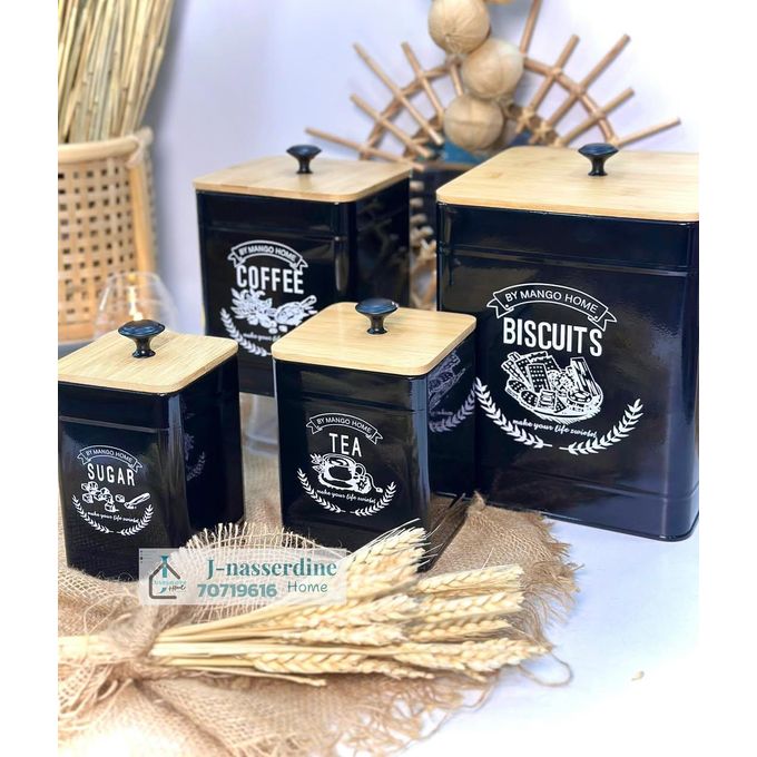 MHome Set of 4 Condiments Canisters Tea,Coffee Sugar & Biscuits-Various Colours