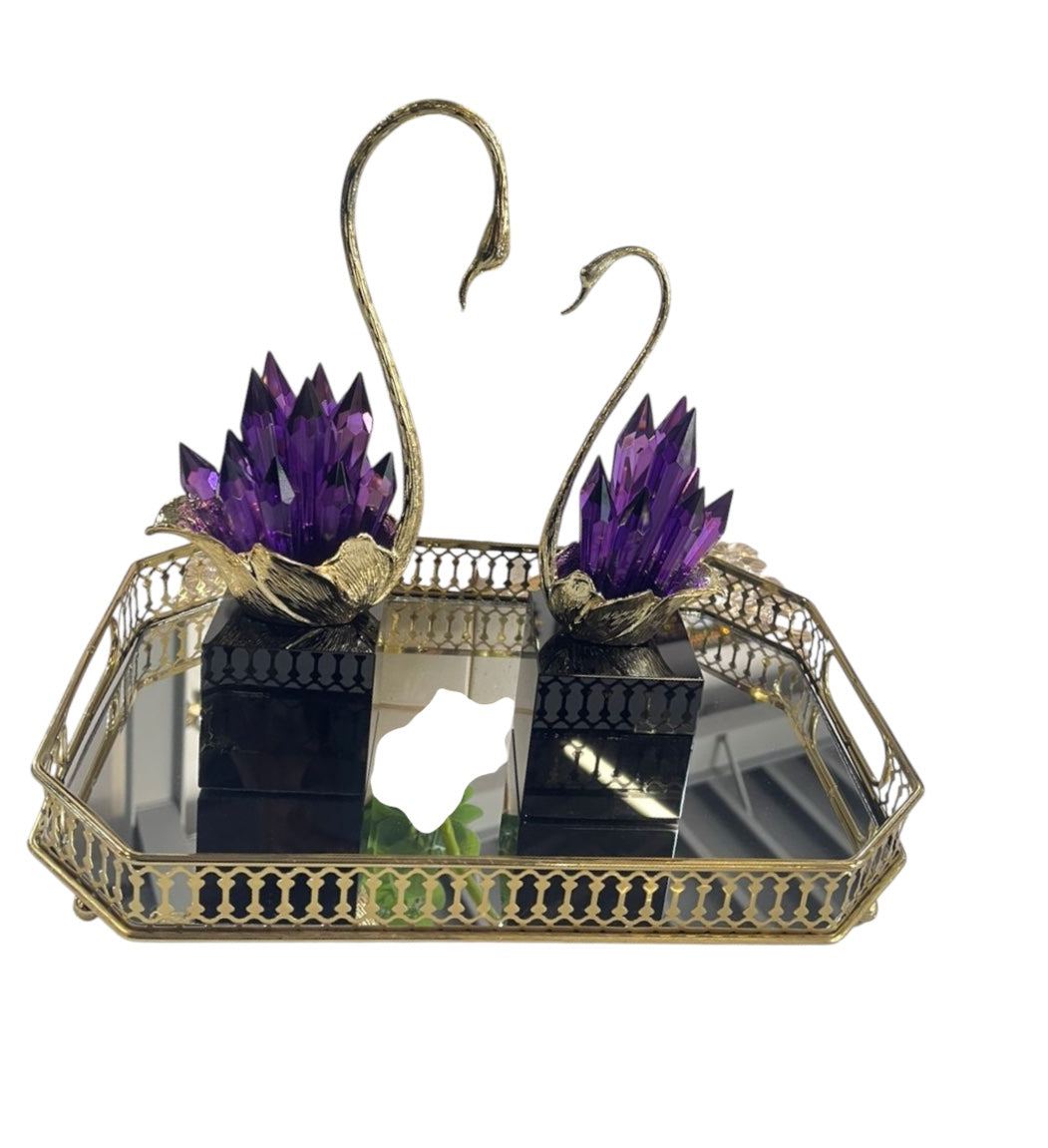 MHome
Figurine, Swan,Crystal, Creative Swan Ornament,With Pedestal, Crystal Cluster. 3pc Set
