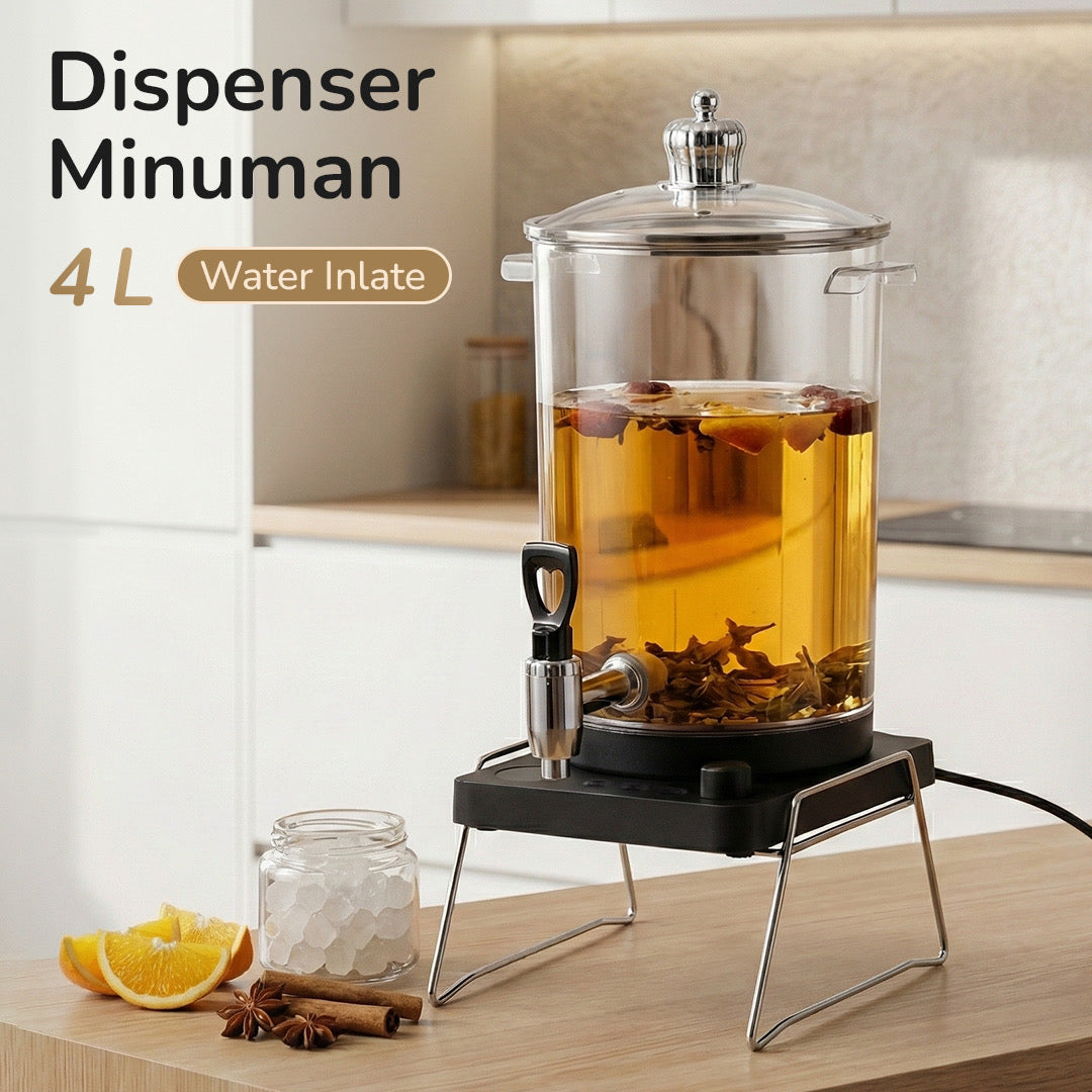 MHome Glass Tea Water Dispenser Hot Drink Kettle Bucket with Heater Water Inlate Base Black
