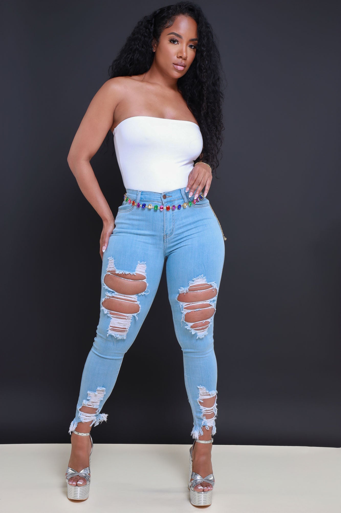 Ladies Ripped Skinny Jeans