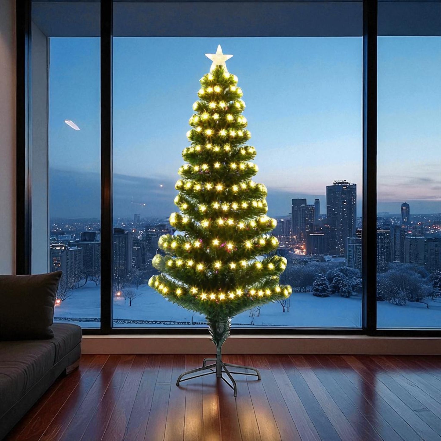 MHome Christmas Tree Pre-Lit Fiber Optic Artificial Pine Christmas Tree,Multicoloured LED Lights & Stand-Various Options