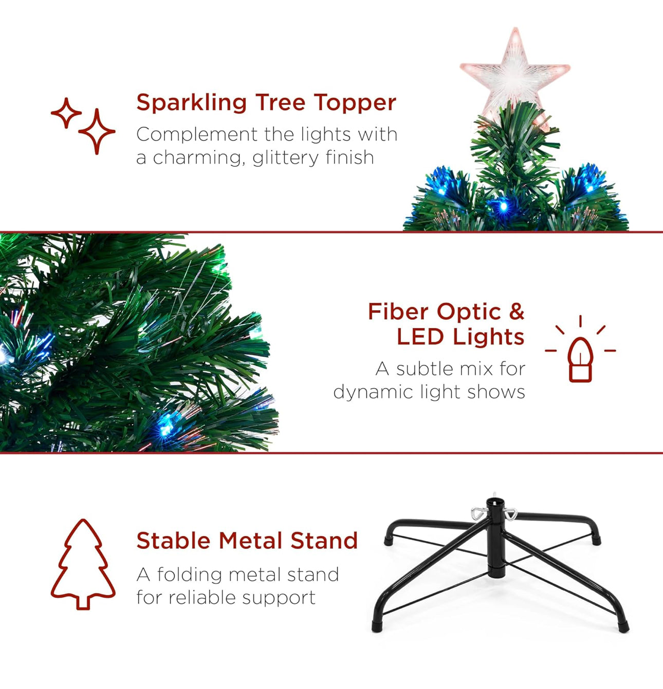 MHome Christmas Tree Pre-Lit Fiber Optic Artificial Pine Christmas Tree,Multicoloured LED Lights & Stand-Various Options