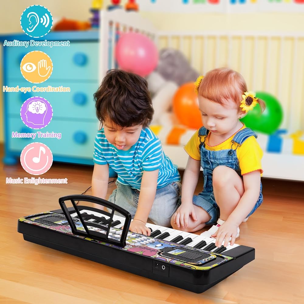 Kids Keyboard Piano, 37 Keys Keyboard Electric Digital Piano, Early Learning Educational Musical Toys Piano for Kids Toddlers Beginners with Music Stand, Microphone - Christmas Birthday Gifts