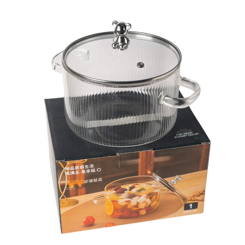 MHome Bear Lid Borosilicate Transparent Nonstick Glass Cooking Pot | Cookware