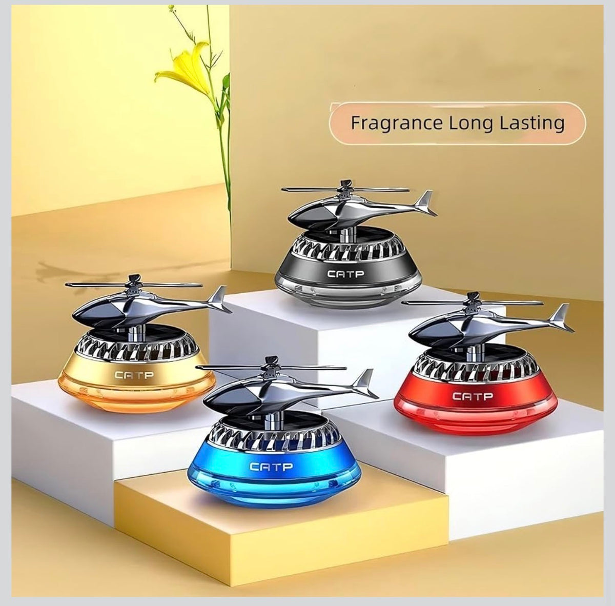 MTech Solar-Powered Perfume Rotating Helicopter Car Air Freshener, Liquid Scent Diffuser for Car Interior Dashboard Decor, Car Dashboard Accessories-Various Colours