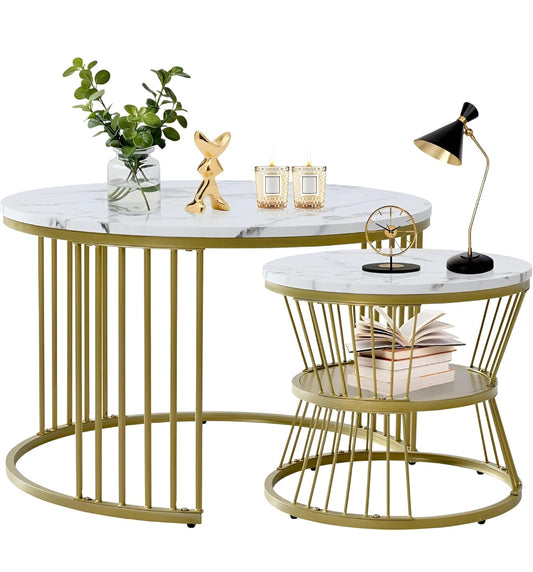 MFurn Modern Nesting Table Marble Coffee Table Set