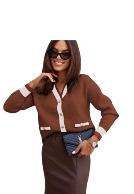 Ladies V-Neck Knitted Cardigan-Various Colours
