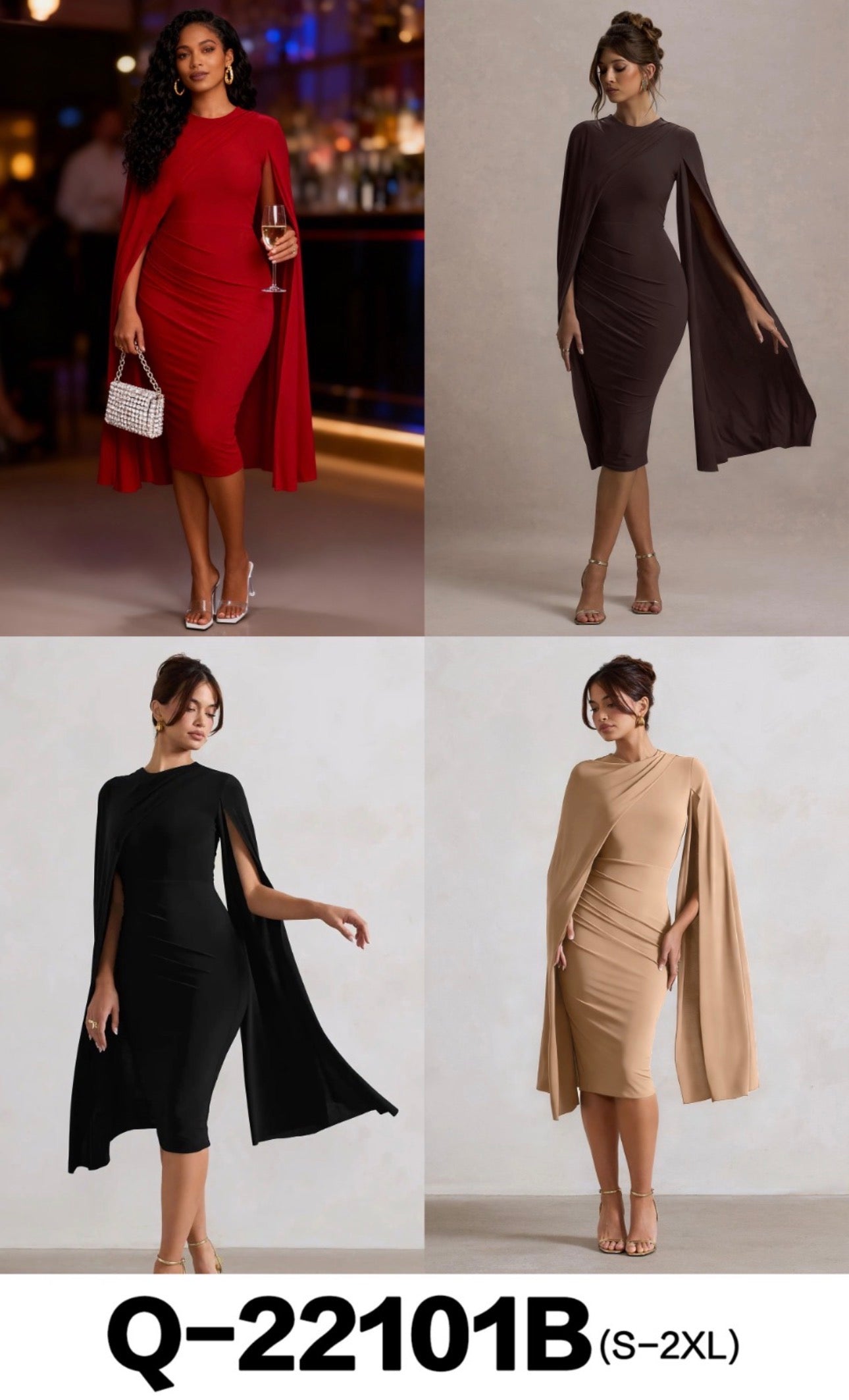 Ladies Elegant Asymmetric Midi Dress-Various Colours