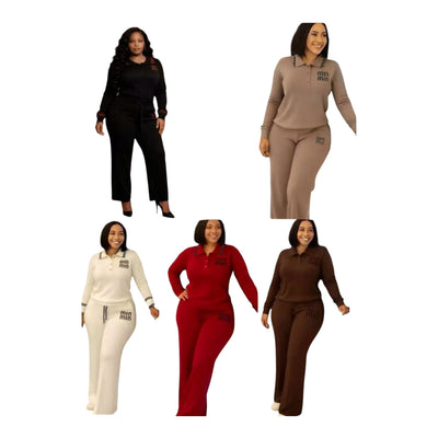 Ladies Knit Polo Tracksuit 2pc-Various