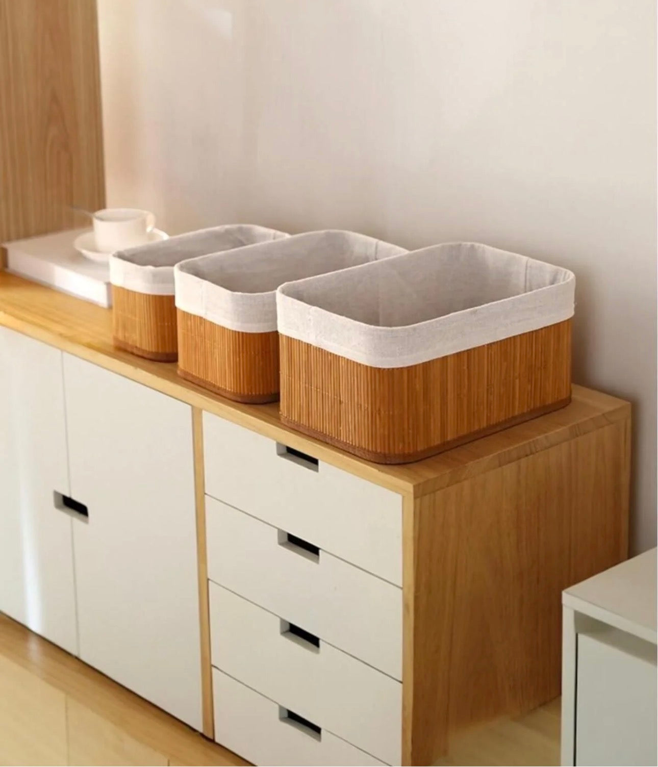 MHome  3-Piece Bamboo Basket - Bathroom and Kitchen Organizer, Wicker Organizer Set