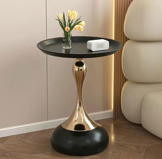 MFurn Small Round End Table – Modern Metal Pedestal Side Table for Living Spaces