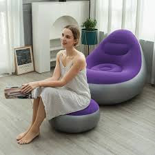 MHome Inflatable Lounge Chair for Adults with Foot Stool – Folding Portable Lazy Sofa