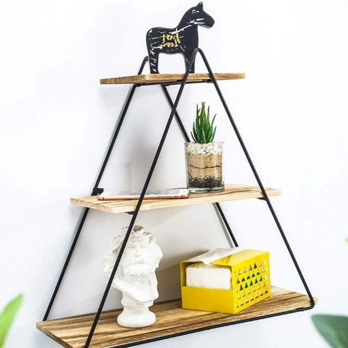 MHome Decorative Triangular Shelf with 3 Levels in Iron and Wood