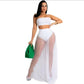 Sexy Solid Color Tube Top See-Through Mesh Long Skirt Summer Vacation Set