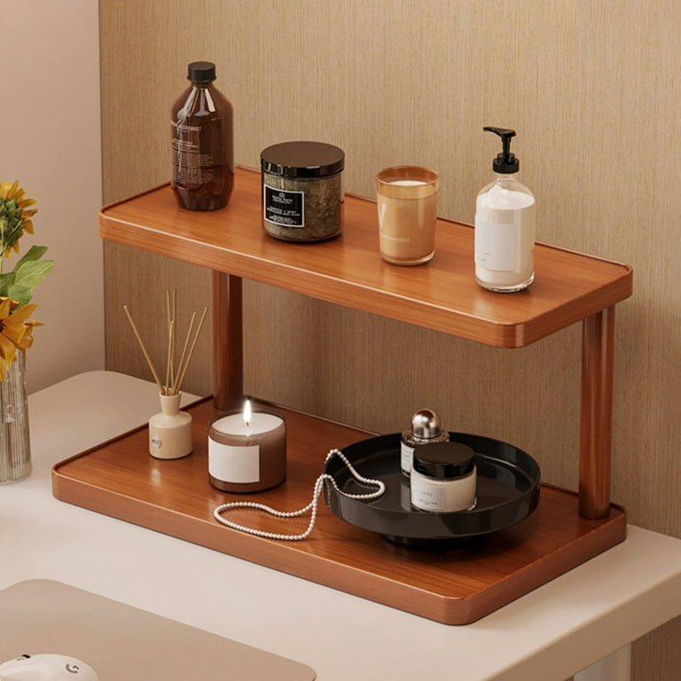 MHome Desktop Storage Shelf,Double Layer Organizer,Wooden Bookshelf and Kitchen Storage Rack