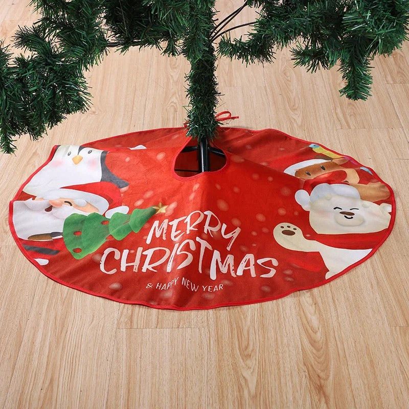 Christmas Tree Skirt Exquisite Print Anti-fade Comfortable Soft Large Area Scene Layout Bowknot Lace Up Party Decoration Xmas Tree Floor Mat