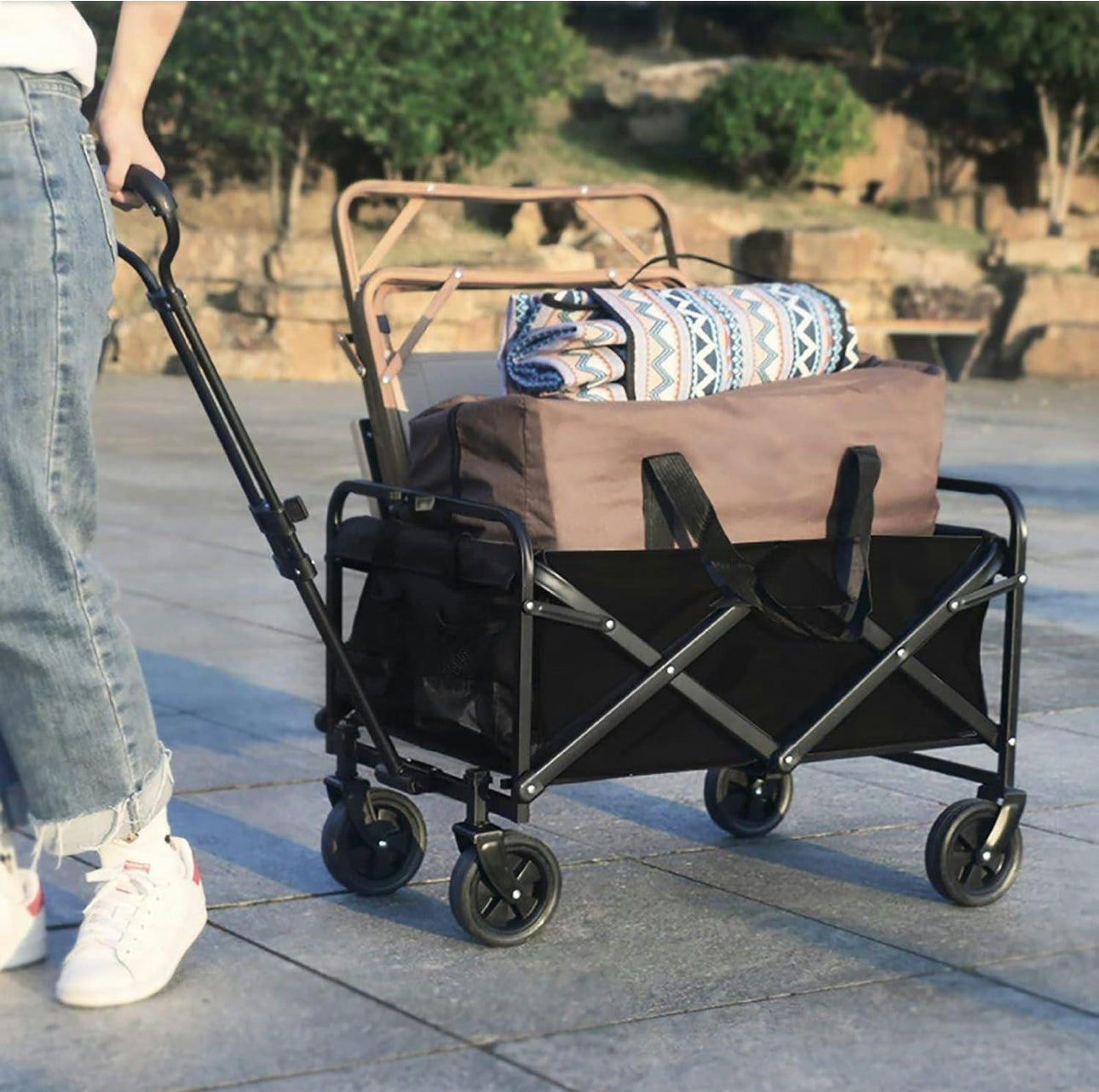 MHome Large Capacity Folding Camping Wagon Cart Beach Foldable Baby Stroller Portable Outdoor Trolley Carts