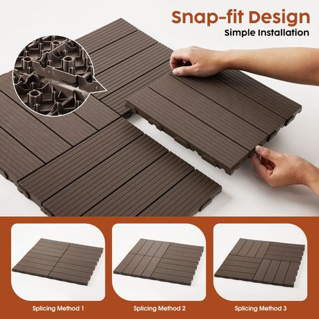 MHome Composite PVC Non-Slip Outdoor Decking Tiles 10pc Pack