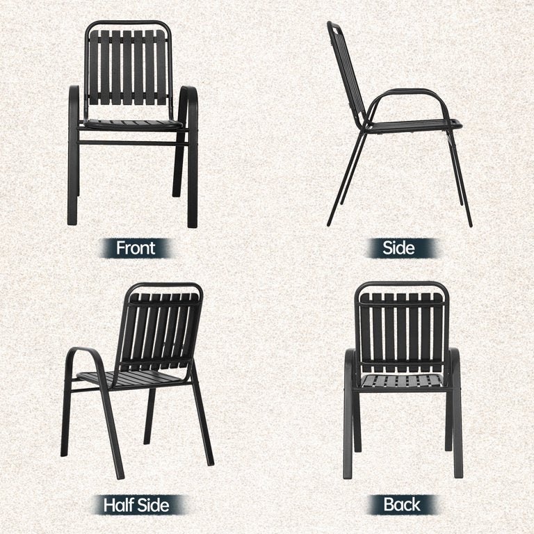 MFurn Dwight 3-Piece Outdoor Bistro Patio Set – Metal & Glass Table with 2 Chairs (Black)