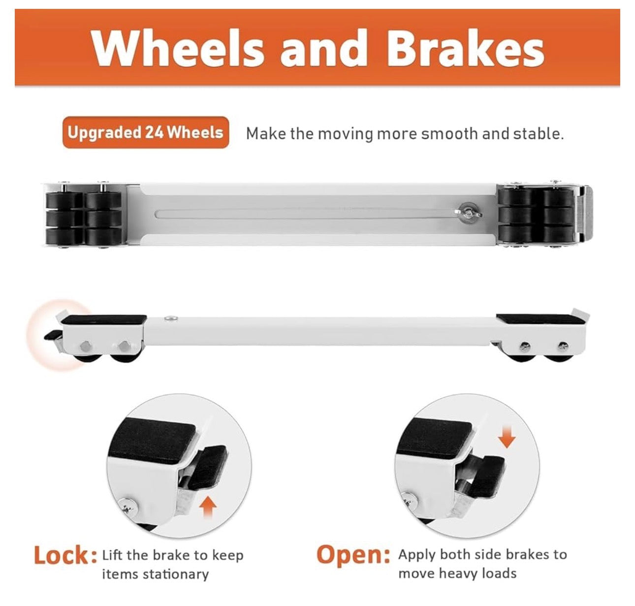MHome Appliance Rollers - Adjustable & Expandable Washing Machine Base - Steel Furniture Mover with Locking Brakes - Universal Mobile Roller Trolley for Fridge, Washer.