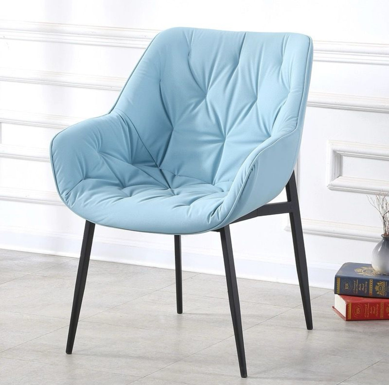 Modern Dining Kitchen Room Chairs Living Room Armchair with Soft Pu Leather Cushion Seat Sleek Steel Legs Dining Chairs