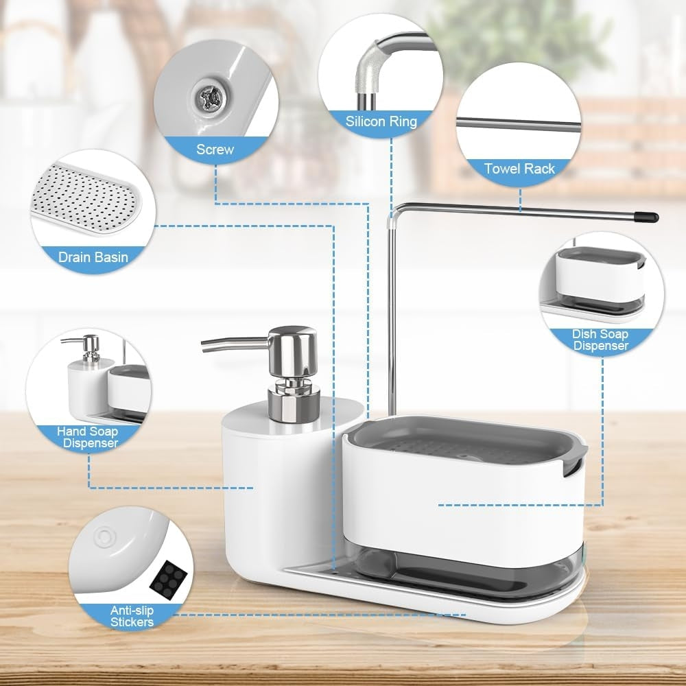 MHome 3-in-1 Soap Dispenser Set – Kitchen & Bathroom Detergent Pump with Cloth Holder