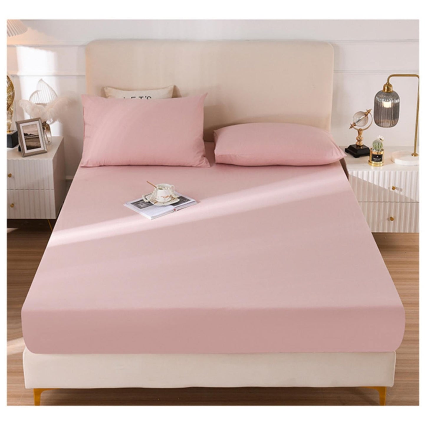 Pink Fitted Sheet 3-Piece Queen Set – Soft Washed Cotton Deep Pocket Bedding (150 × 200 cm)