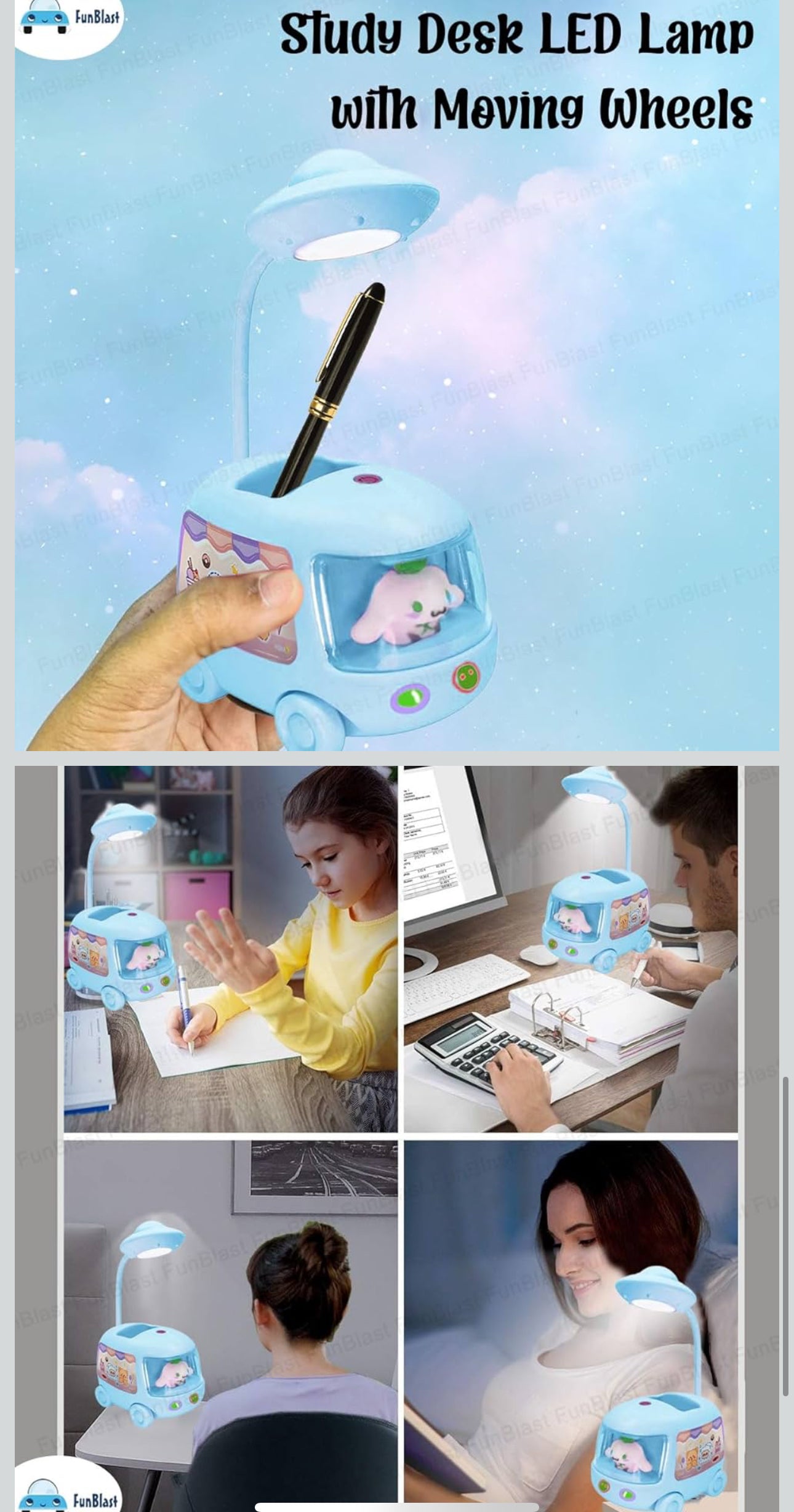 DIY Space Bus Table Lamp-3 in 1 Study Desk LED Lamp and Pen Holder, Stickers with Moving Wheels, USB Rechargeable Desk Lamp-Various Colours